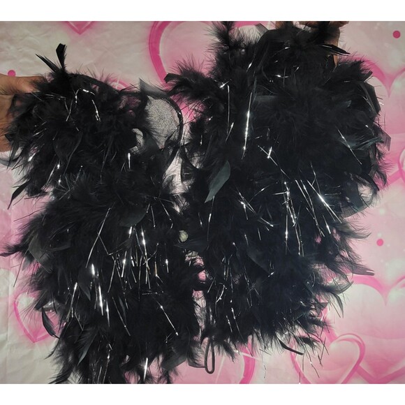 Black Angel Butterfly Wings Rave Cosplay Costume Metallic Tinsel Feather - Picture 2 of 8